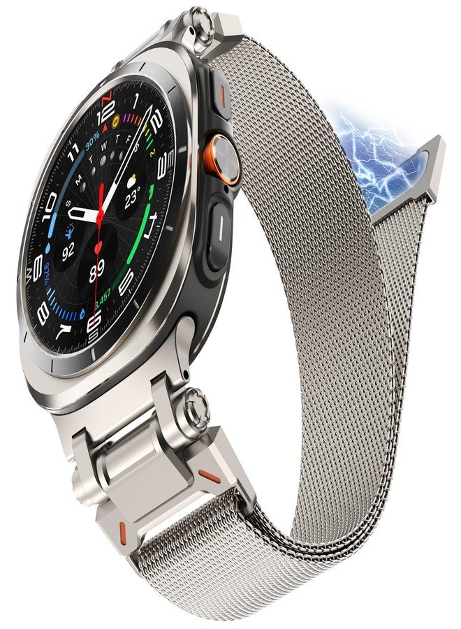 NewWays Milanese Loop for Galaxy Watch Ultra (2025) Bands 47mm for Men Magnetic Strap Stainless Steel Connector Military Rugged Galaxy Watch Ultra Bands, Titanium - Image 1